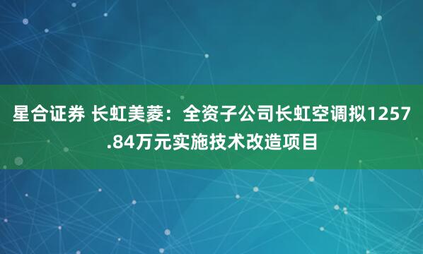 星合证券 长虹美菱：全资子公司长虹空调拟1257.84万元实施技术改造项目